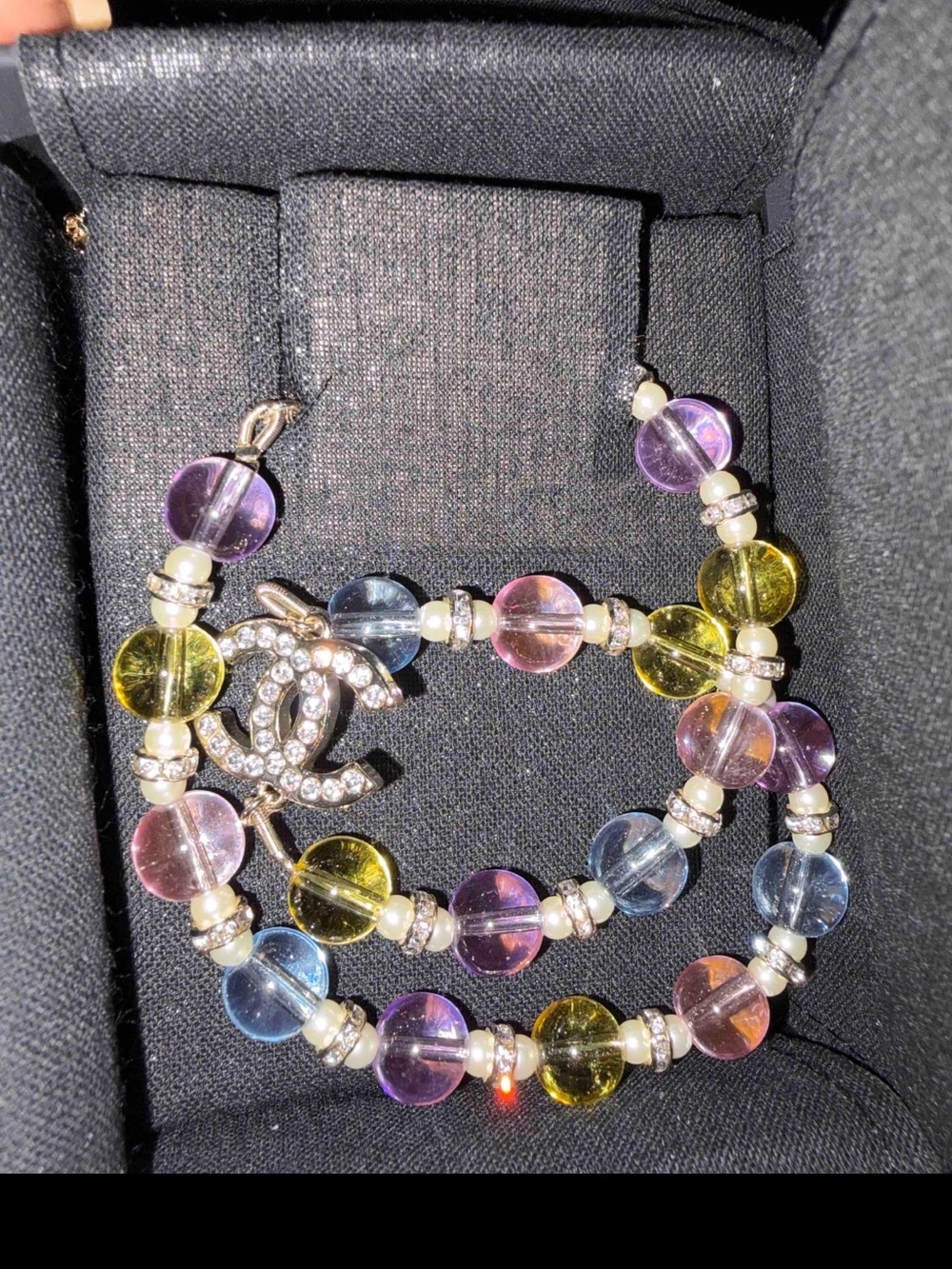 Multicolor Beaded Necklace with Crystal Logo Accent
